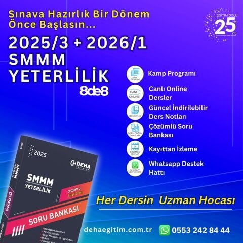2025-3/2026-1 SMMM Yeterlilik Sınavına CANLI+KAMP+KAYITTAN Eğitim (8de8 FULL PAKET)