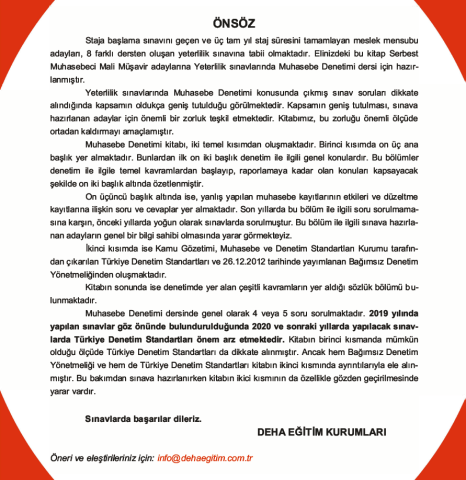 SMMM Yeterlilik Sınavına Hazırlık Muhasebe Denetimi Konu Anlatımlı Kitap