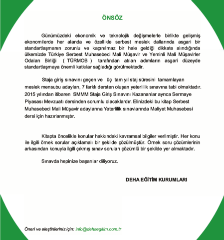 SMMM Yeterlilik Sınavına Hazırlık Maliyet Muhasebesi Konu Anlatımlı Kitap