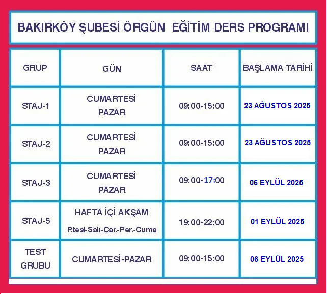 2025-3. Dönem SMMM Staja Giriş Örgün Eğitim