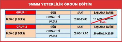 2026-1. Dönem SMMM Yeterlilik Örgün Eğitimler