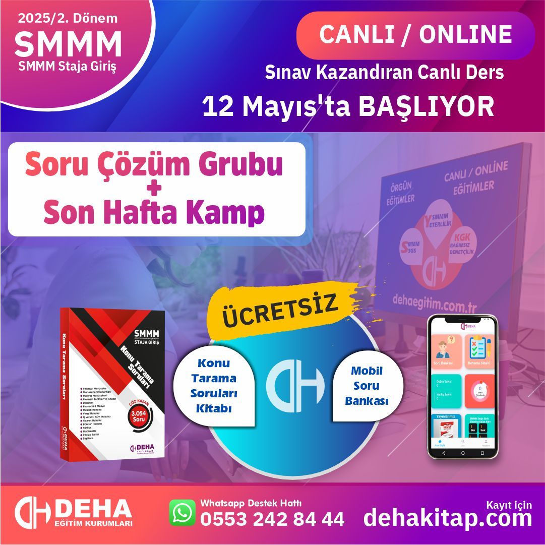 2025/2. Dönem SMMM Staja Giriş Sınavına Hazırlık Soru Çözüm + Kamp+ Videolu Eğitim (FULL PAKET)