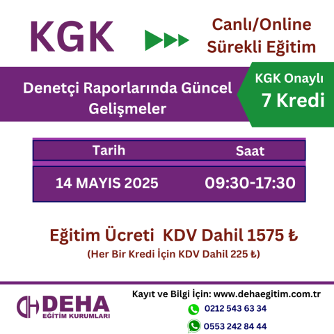 KGK Canlı & Online Sürekli Eğitim -Denetçi Raporlarında Güncel Değişiklikler (14 Mayıs 2025 tarihli ders)