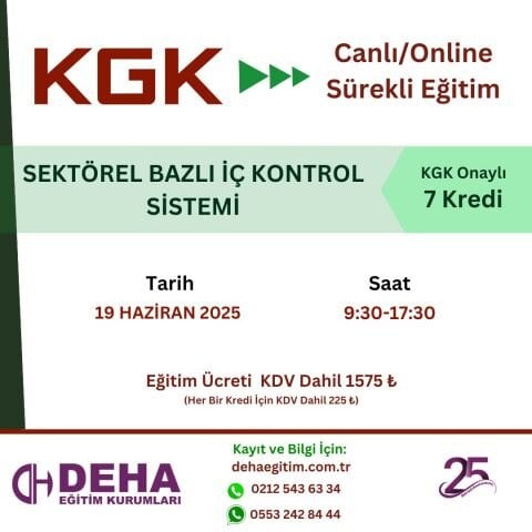 KGK ONAYLI SÜREKLİ EĞİTİM : SEKTÖREL BAZLI İÇ KONTROL SİSTEMİ (19.06.25)