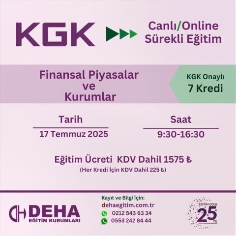 KGK ONAYLI SÜREKLİ EĞİTİM : FİNANSAL PİYASALAR ve KURUMLAR  (17.07.25)