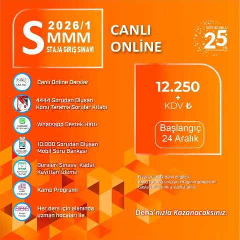 2026/1. Dönem SMMM Staja Giriş Sınavına Hazırlık Canlı + Kamp+ Videolu Eğitim (FULL PAKET)