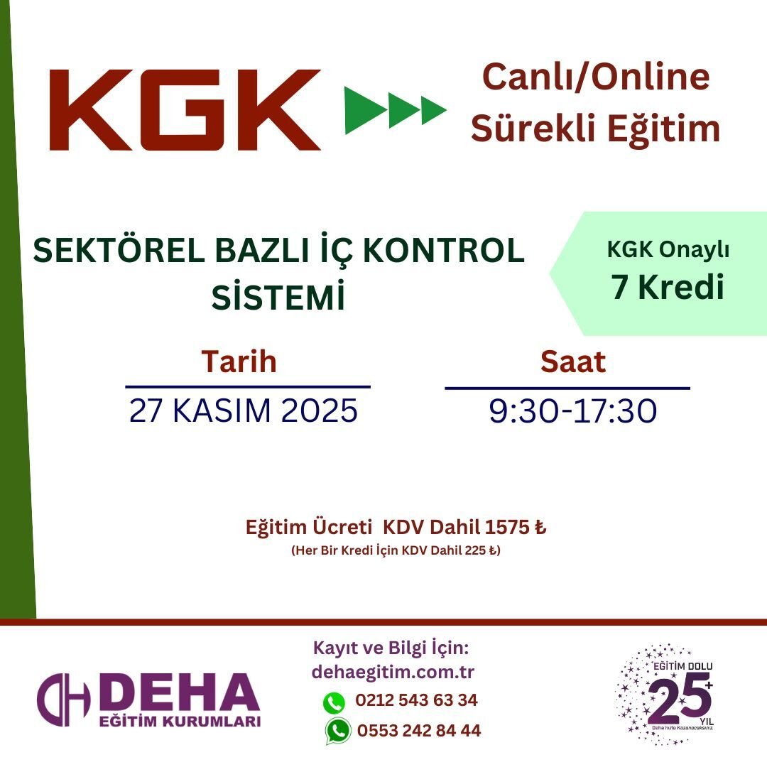 KGK ONAYLI SÜREKLİ EĞİTİM : SEKTÖREL BAZLI İÇ KONTROL SİSTEMİ (27.11.25)