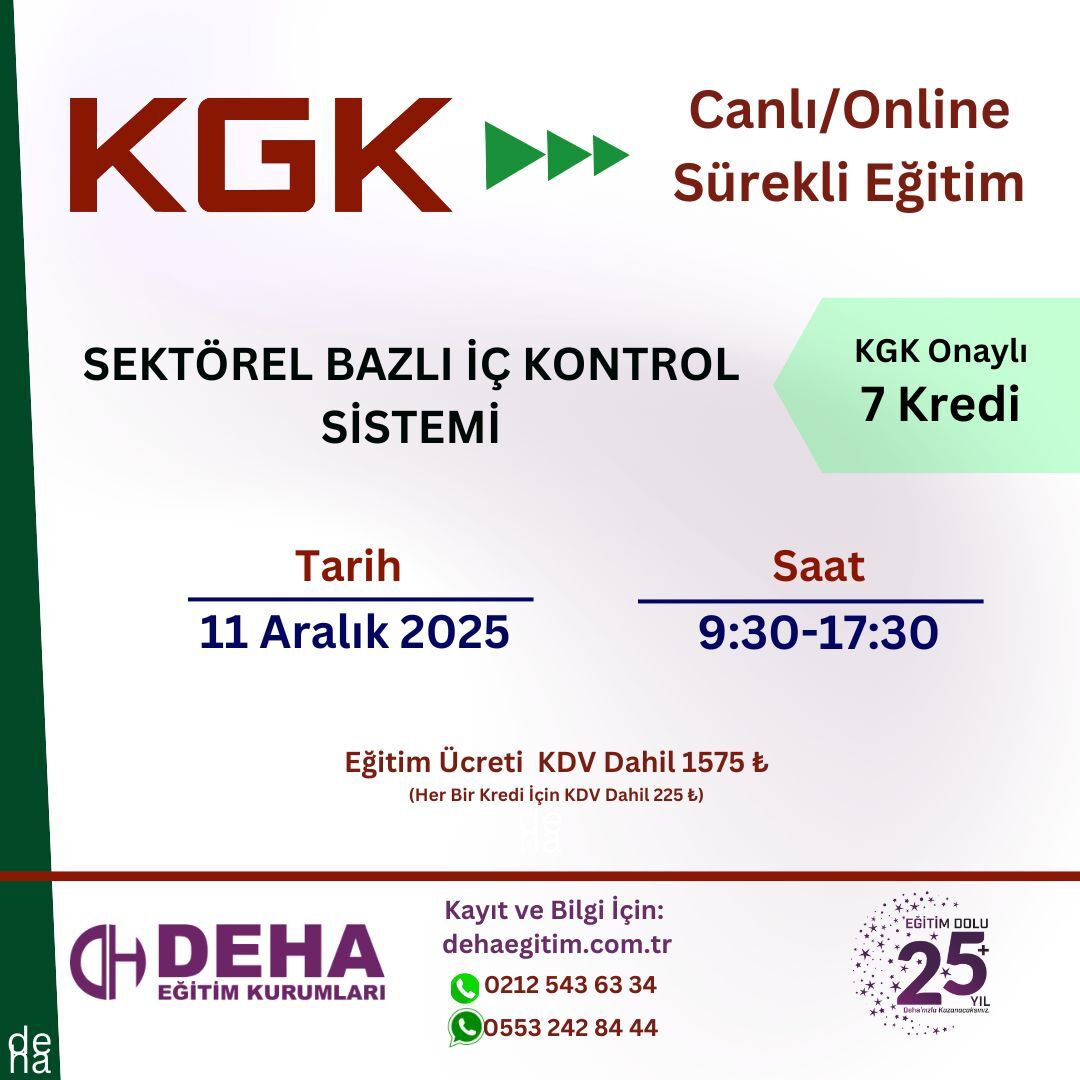 KGK ONAYLI SÜREKLİ EĞİTİM : SEKTÖREL BAZLI İÇ KONTROL SİSTEMİ (11.12.25)