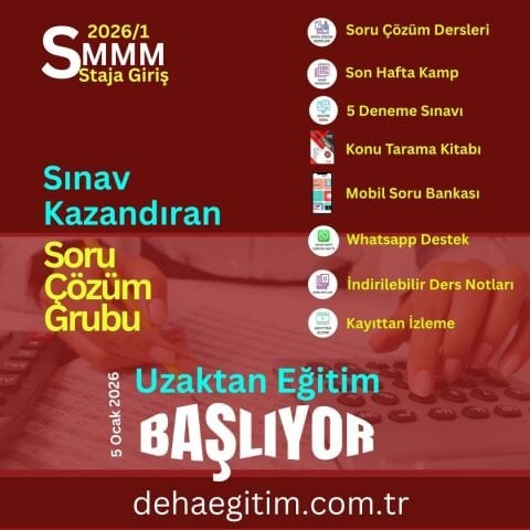 2026/1. Dönem SMMM Staja Giriş Sınavına Hazırlık Soru Çözüm + Kamp+ Videolu Eğitim (FULL PAKET)