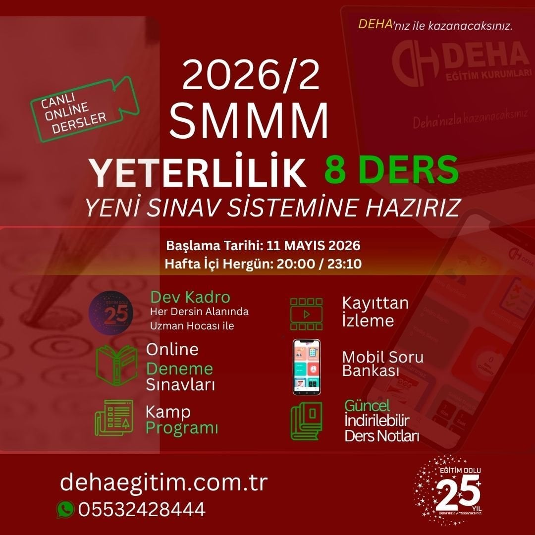 2026 - 2. Dönem SMMM Yeterlilik Sınavına CANLI+KAMP+KAYITTAN Eğitim (FULL PAKET)