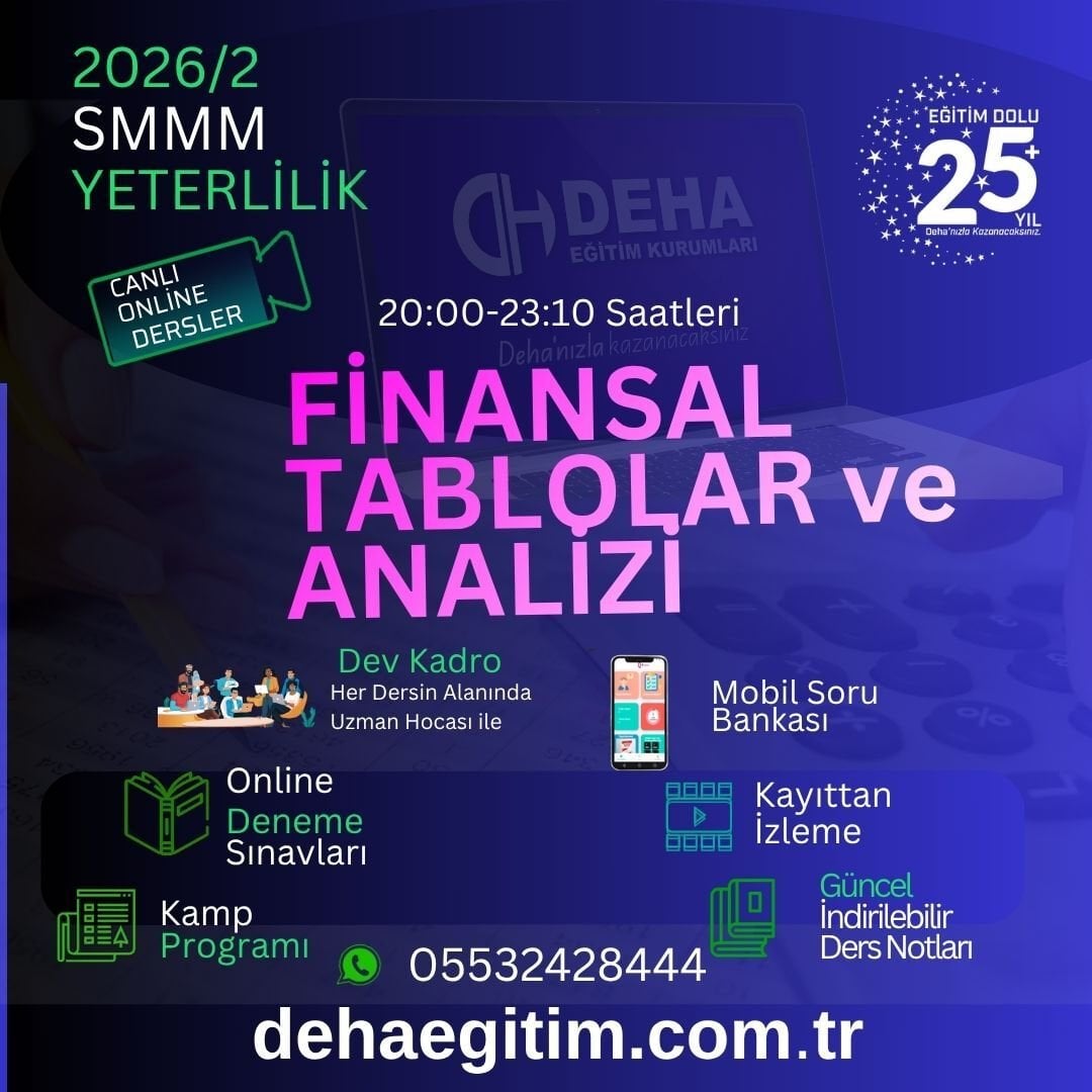 2026 - 2. Dönem SMMM Yeterlilik Finansal Tablolar ve Analiz CANLI+KAMP+KAYITTAN Eğitim (FULL PAKET)