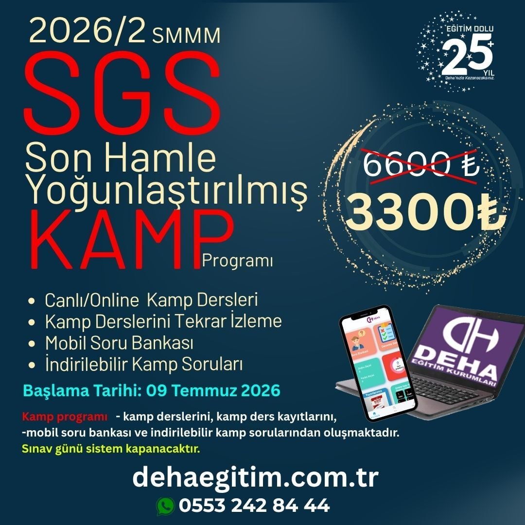 2026/2. Dönem SMMM SGS (Staja Giriş Sınavı) Kamp Programı Dersleri