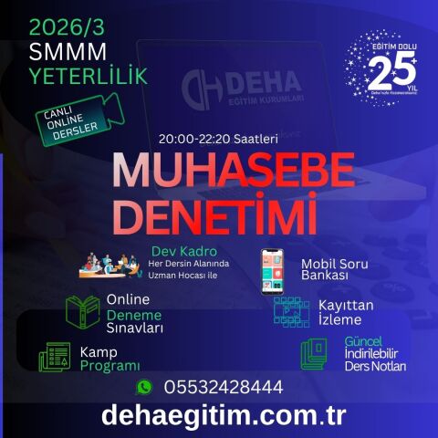 2026-3. Dönem SMMM Yeterlilik Muhasebe Denetimi CANLI+KAMP+KAYITTAN Eğitim (FULL PAKET)