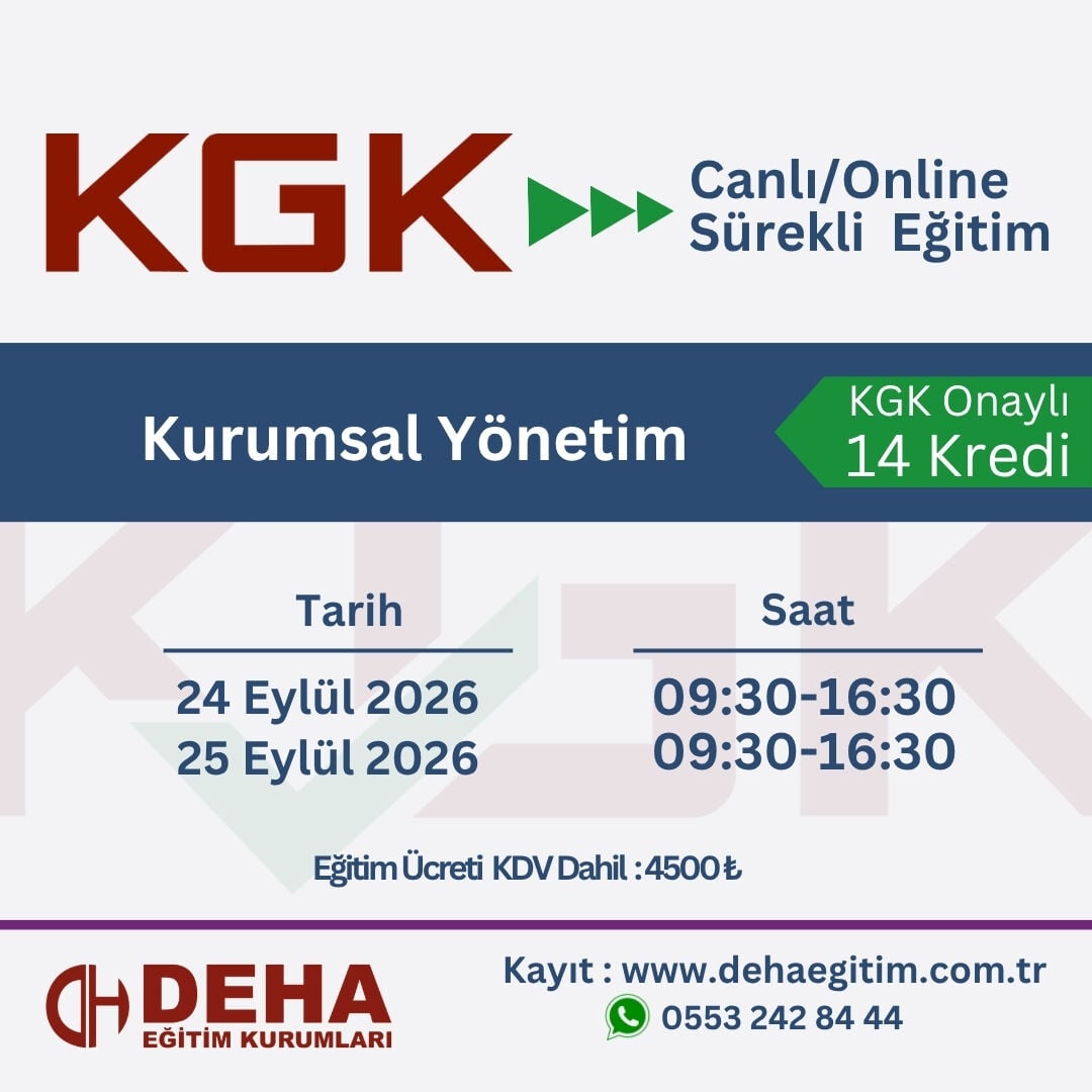 KGK Canlı & Online Sürekli Eğitim- KURUMSAL YÖNETİM  (24-25.08.2026)